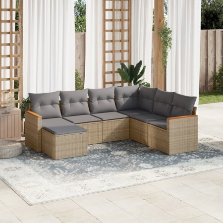 Juego de sofás jardín con cojines beige mezcla 7 pzas ratán PE by , Garden sets - Ref: Foro24-3226206, Price: 422,14 €, Disco...
