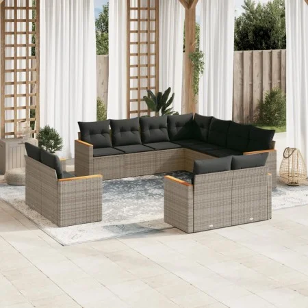 Set de sofás de jardín 11 pzas y cojines ratán sintético gris de , Conjuntos de jardín - Ref: Foro24-3226501, Precio: 691,24 ...