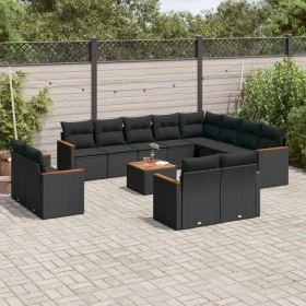 Garden sofa and cushion set 13 pieces black synthetic rattan by , Garden sets - Ref: Foro24-3226517, Price: 909,48 €, Discoun...