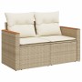 Set sofás de jardín con cojines 13 pzas ratán sintético beige