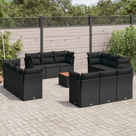 Gartensofa- und Kissenset 13-teilig aus schwarzem synthetischem Rattan von , Gartensets - Ref: Foro24-3255866, Preis: 953,26 ...
