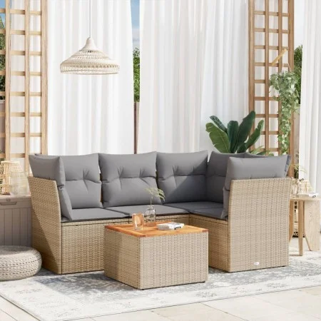 Gartensofa-Set mit beigem Kissenmix, 5-teilig aus PE-Rattan von , Gartensets - Ref: Foro24-3255954, Preis: 327,21 €, Rabatt: %