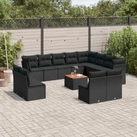 Garden sofa and cushion set 13 pieces black synthetic rattan by , Garden sets - Ref: Foro24-3256258, Price: 802,21 €, Discoun...