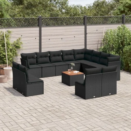 Garden sofa and cushion set 13 pieces black synthetic rattan by , Garden sets - Ref: Foro24-3256258, Price: 802,21 €, Discoun...