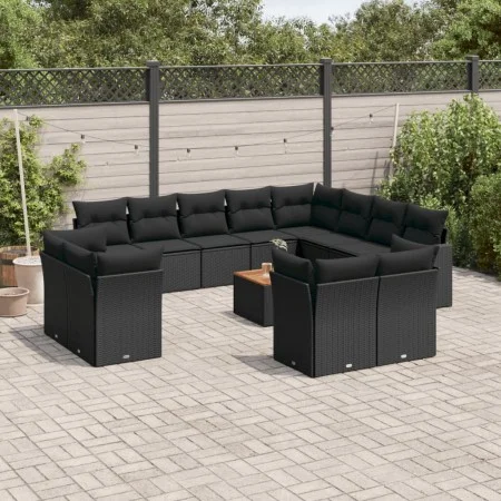 Garden sofa and cushion set 13 pieces black synthetic rattan by , Garden sets - Ref: Foro24-3256279, Price: 880,20 €, Discoun...