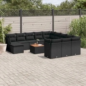 Garden sofa and cushion set 13 pieces black synthetic rattan by , Garden sets - Ref: Foro24-3256314, Price: 821,64 €, Discoun...