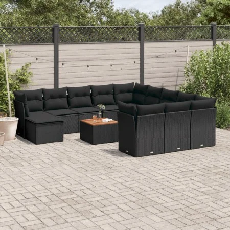 Garden sofa and cushion set 13 pieces black synthetic rattan by , Garden sets - Ref: Foro24-3256314, Price: 821,64 €, Discoun...