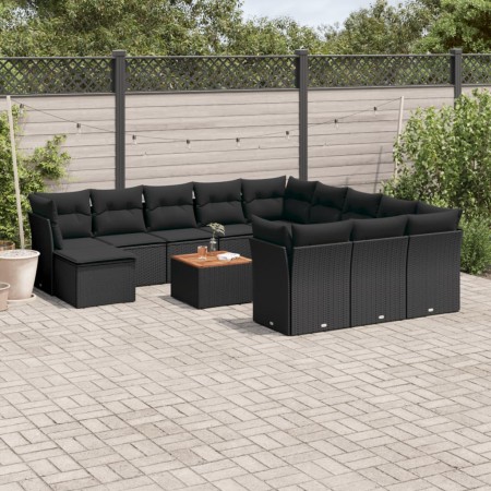 Gartensofa- und Kissenset 13-teilig aus schwarzem synthetischem Rattan von , Gartensets - Ref: Foro24-3256314, Preis: 836,50 ...
