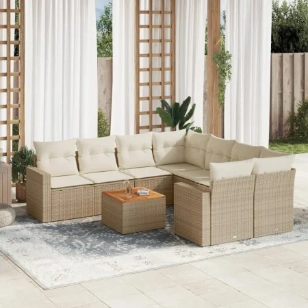 9-teiliges Gartensofa-Set mit beigen synthetischen Rattankissen von , Gartensets - Ref: Foro24-3256380, Preis: 616,98 €, Raba...