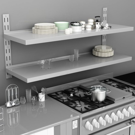 Schwebendes Wandregal 2 Ebenen aus Edelstahl 150x30 cm von vidaXL, Regale und Regale - Ref: Foro24-51049, Preis: 168,46 €, Ra...