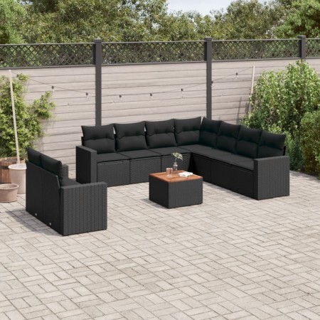 Gartensofa-Set 10-teilig mit schwarzen synthetischen Rattankissen von , Gartensets - Ref: Foro24-3256517, Preis: 677,75 €, Ra...