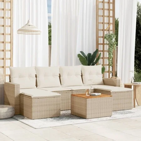 7-piece garden sofa set and beige synthetic rattan cushions by , Garden sets - Ref: Foro24-3256576, Price: 465,12 €, Discount: %