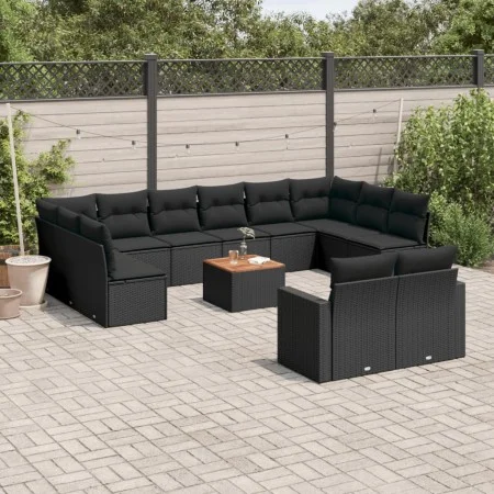 Gartensofa- und Kissenset 13-teilig aus schwarzem synthetischem Rattan von , Gartensets - Ref: Foro24-3256685, Preis: 823,42 ...