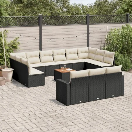 14-teiliges Gartensofa-Set mit schwarzen synthetischen Rattankissen von , Gartensets - Ref: Foro24-3256693, Preis: 812,39 €, ...