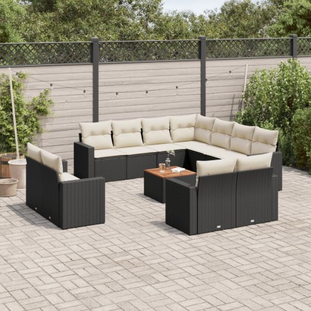 Garden sofa and cushion set 13 pieces black synthetic rattan by , Garden sets - Ref: Foro24-3256721, Price: 871,61 €, Discoun...