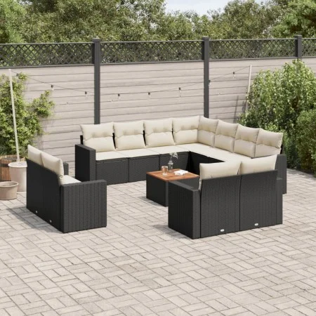 Garden sofa and cushion set 13 pieces black synthetic rattan by , Garden sets - Ref: Foro24-3256721, Price: 844,06 €, Discoun...