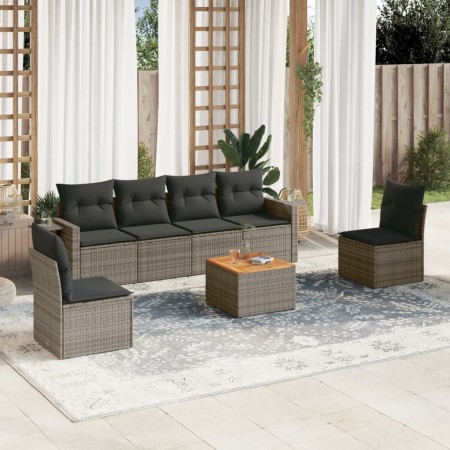 7-piece garden sofa set with gray PE rattan cushions by , Garden sets - Ref: Foro24-3256844, Price: 406,50 €, Discount: %