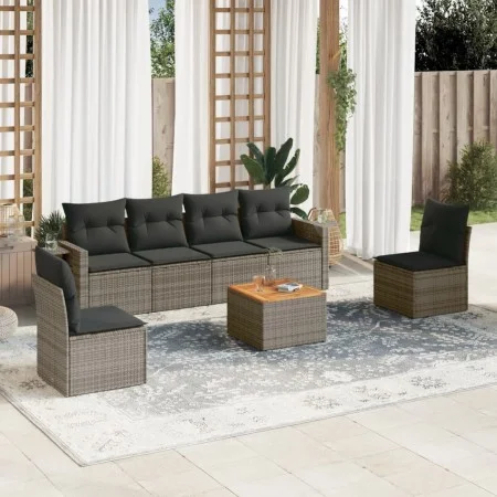 7-piece garden sofa set with gray PE rattan cushions by , Garden sets - Ref: Foro24-3256844, Price: 412,91 €, Discount: %