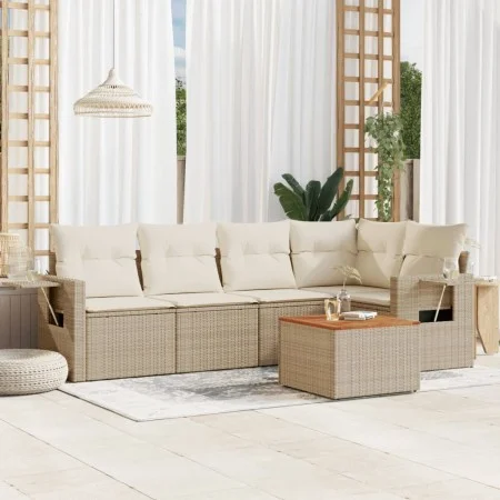 Garden sofa set with cushions 6 pieces beige synthetic rattan by , Garden sets - Ref: Foro24-3256884, Price: 442,41 €, Discou...