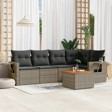 6-piece garden furniture set and gray synthetic rattan cushions by , Garden sets - Ref: Foro24-3256886, Price: 381,13 €, Disc...