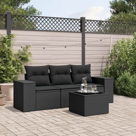 4-piece garden sofa set with black synthetic rattan cushions by , Garden sets - Ref: Foro24-3254602, Price: 287,38 €, Discoun...