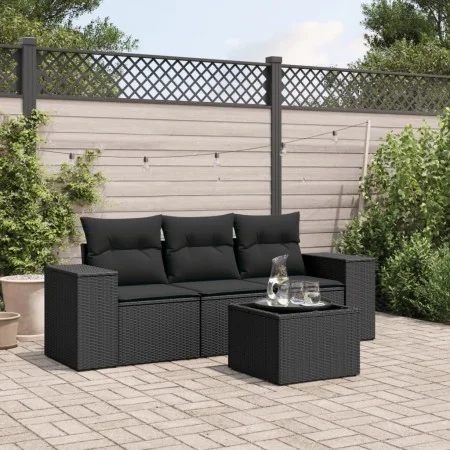 4-piece garden sofa set with black synthetic rattan cushions by , Garden sets - Ref: Foro24-3254602, Price: 290,88 €, Discoun...