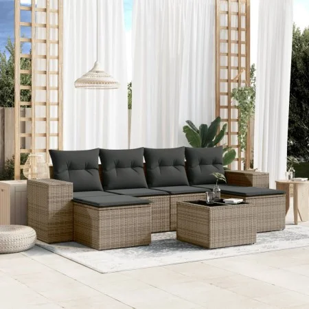 7-piece garden sofa set with gray PE rattan cushions by , Garden sets - Ref: Foro24-3255267, Price: 420,85 €, Discount: %