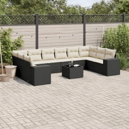 Set de sofás de jardín 11 pzas y cojines ratán sintético negro de , Conjuntos de jardín - Ref: Foro24-3255413, Precio: 657,50...