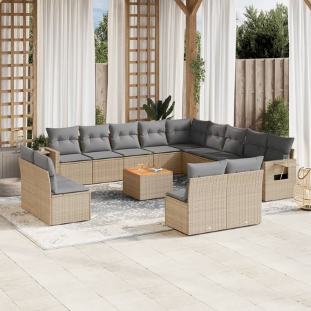 Gartensofa-Set 14-teilig und beige synthetische Rattankissen-Mischung von , Gartensets - Ref: Foro24-3257151, Preis: 870,63 €...