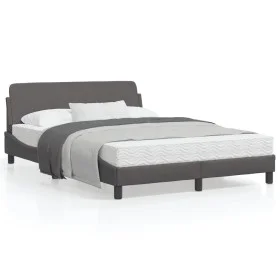 Bed frame with headboard gray synthetic leather 140x200cm by , Beds and slatted bases - Ref: Foro24-373201, Price: 142,51 €, ...