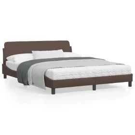 Estructura de cama cabecero cuero sintético marrón 160x200 cm de , Camas y somieres - Ref: Foro24-373220, Precio: 188,65 €, D...