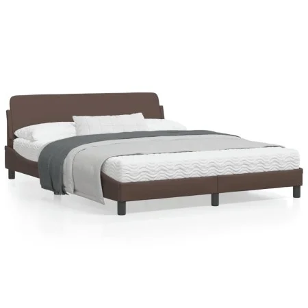 Brown synthetic leather headboard bed frame 160x200 cm by , Beds and slatted bases - Ref: Foro24-373220, Price: 188,65 €, Dis...