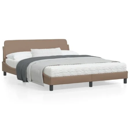 Cappuccino synthetic leather headboard bed frame 160x200cm by , Beds and slatted bases - Ref: Foro24-373222, Price: 169,27 €,...