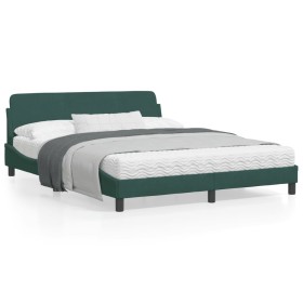 Estructura cama con cabecero terciopelo verde oscuro 160x200 cm