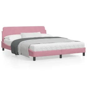 Pink velvet bed frame with headboard 160x200 cm by , Beds and slatted bases - Ref: Foro24-373217, Price: 151,26 €, Discount: %