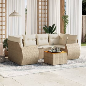 Set sofás de jardín 7 piezas y cojines ratán sintético beige