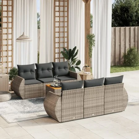 7-piece garden sofa set with gray PE rattan cushions by , Garden sets - Ref: Foro24-3257229, Price: 492,57 €, Discount: %