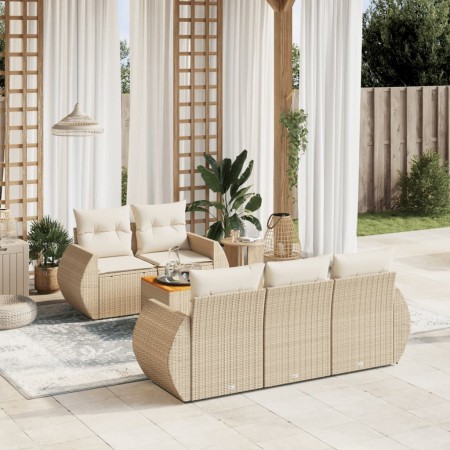 Garden sofa set with cushions 6 pieces beige synthetic rattan by , Garden sets - Ref: Foro24-3257220, Price: 497,87 €, Discou...