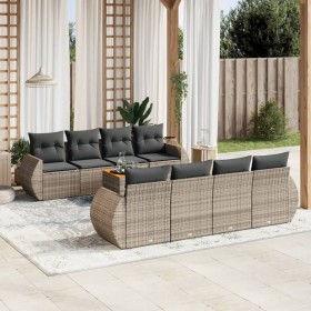 Set de muebles de jardín 9 pzas y cojines ratán sintético gris