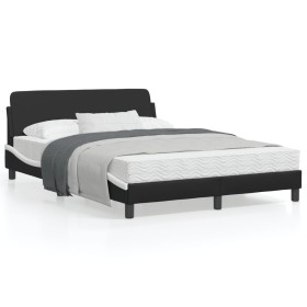 Estructura cama cabecero cuero sintético negro blanco 140x200cm