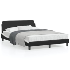 Estructura cama cabecero cuero sintético negro blanco 140x200cm de , Camas y somieres - Ref: Foro24-373203, Precio: 145,07 €,...