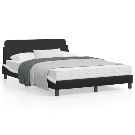 Black white synthetic leather headboard bed frame 140x200cm by , Beds and slatted bases - Ref: Foro24-373203, Price: 144,73 €...