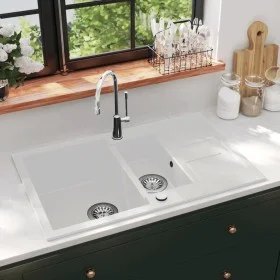 Küchenspüle aus Granit mit zwei Becken weiß von , Sinkt - Ref: Foro24-144859, Preis: 211,28 €, Rabatt: %