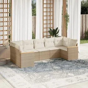 7-teiliges Gartensofa-Set und beigefarbene synthetische Rattankissen von , Gartensets - Ref: Foro24-3226268, Preis: 499,37 €,...