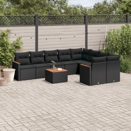 Gartensofa-Set 10-teilig mit schwarzen synthetischen Rattankissen von , Gartensets - Ref: Foro24-3226307, Preis: 606,75 €, Ra...
