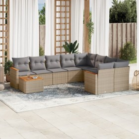Gartensofa-Set mit beigen Kissen, 10-teilig, synthetisches Rattan von , Gartensets - Ref: Foro24-3226318, Preis: 574,79 €, Ra...