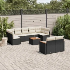 Gartensofa-Set 10-teilig mit schwarzen synthetischen Rattankissen von , Gartensets - Ref: Foro24-3226294, Preis: 563,92 €, Ra...