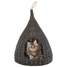 Casa para gatos con cojín forma tipi sauce natural gris 40x60cm