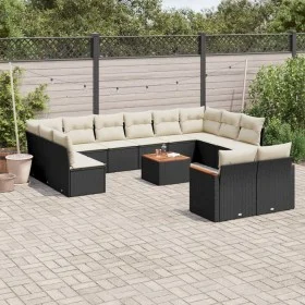 Gartensofa- und Kissenset 13-teilig aus schwarzem synthetischem Rattan von , Gartensets - Ref: Foro24-3226448, Preis: 762,89 ...