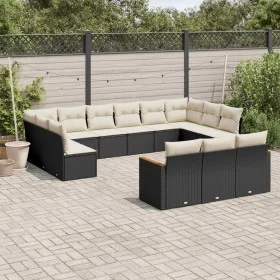 Garden sofa and cushion set 13 pieces black synthetic rattan by , Garden sets - Ref: Foro24-3226455, Price: 764,93 €, Discoun...